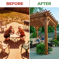 10' X 12' Patio Pergola, Cedar Wood Pergolas with Solid Structure, Pergola Kits, Outdoor Pergolas and Gazebos with Slatted Trellis Roof for Deck Backyard Grill Party Garden — Before & After
