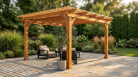 10' X 12' Patio Pergola, Cedar Wood Pergolas with Solid Structure, Pergola Kits, Outdoor Pergolas and Gazebos with Slatted Trellis Roof for Deck Backyard Grill Party Garden — Lifestyle