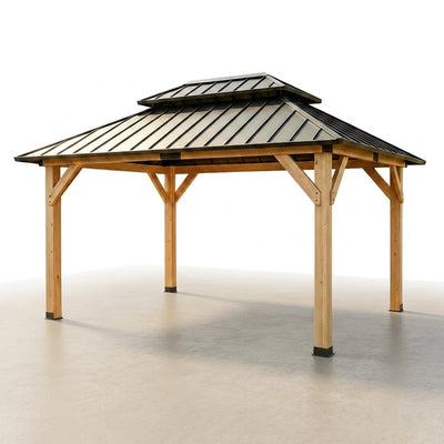 Wooden Gazebo Built to Last Outdoors, 10x12 Hardtop, Galvanized Steel Roof, Wood Frame, Weather Resistant