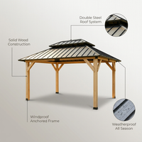 10' X 12' Wooden Gazebo,Patio Hardtop Gazebo Wood,Diy Color Permanent Pavilion with Galvanized Steel Double Metal Roof for Backyard, Deck(Windproof, Snow-Load Bearing, Waterproof, Rustproof) — infographic