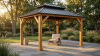 10' X 12' Wooden Gazebo,Patio Hardtop Gazebo Wood,Diy Color Permanent Pavilion with Galvanized Steel Double Metal Roof for Backyard, Deck(Windproof, Snow-Load Bearing, Waterproof, Rustproof) — Lifestyle