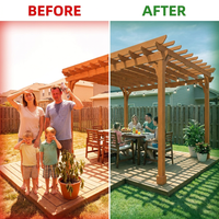 12X16 FT All Cedar Wood Wooden Pergola, Pergola Kit with Stakes, Quality Wood Supported Structure, Snow and Wind Supported, Outdoor Garden Shelter with Cedar Framed for Backyard, Deck, Lawn — Before & After