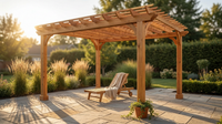 12X16 FT All Cedar Wood Wooden Pergola, Pergola Kit with Stakes, Quality Wood Supported Structure, Snow and Wind Supported, Outdoor Garden Shelter with Cedar Framed for Backyard, Deck, Lawn — Lifestyle