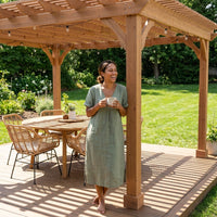 12X16 FT All Cedar Wood Wooden Pergola, Pergola Kit with Stakes, Quality Wood Supported Structure, Snow and Wind Supported, Outdoor Garden Shelter with Cedar Framed for Backyard, Deck, Lawn — Lifestyle
