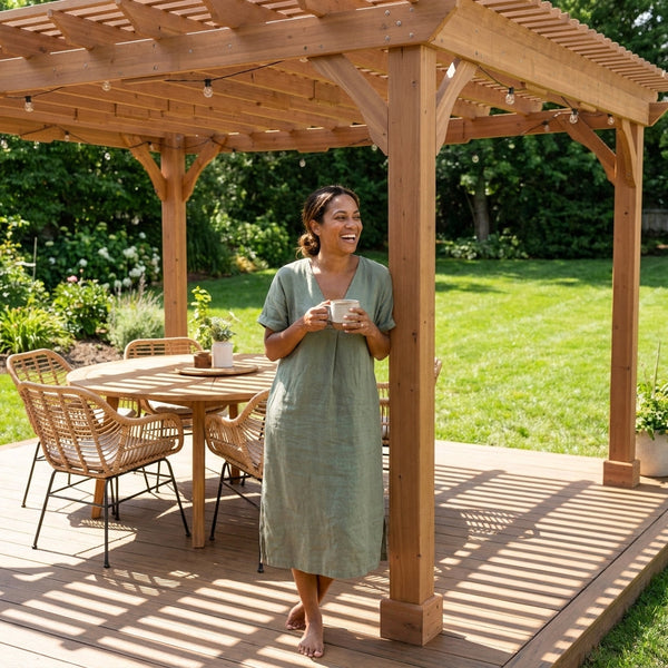 Cedar Wood Pergola Designed for All Weather, 12x16 FT Frame, Snow Load Rated, Metal Ground Stakes