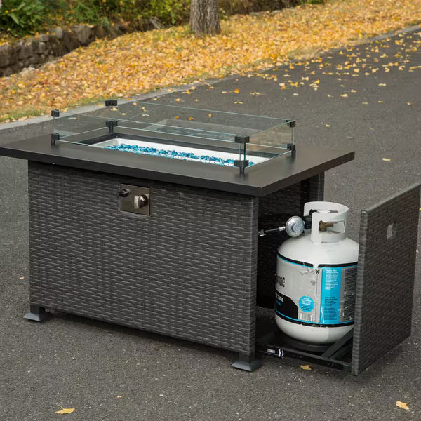 43.3 In. W X 27 In. D X 24.41 In. H Rectangle Metal Propane Burning Outdoor Fire Pit in Dark Gray