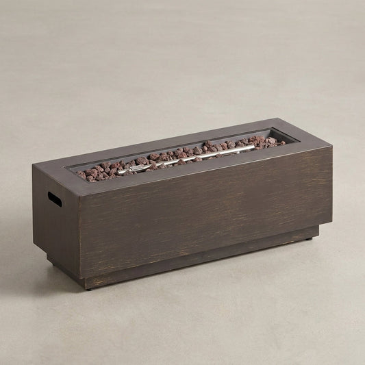 48 In. W X 15 In. H Square Iron Gas Burning Outdoor Fire Pit in Brown — Studio Shot