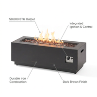 48 In. W X 15 In. H Square Iron Gas Burning Outdoor Fire Pit in Brown — infographic