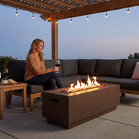48 In. W X 15 In. H Square Iron Gas Burning Outdoor Fire Pit in Brown — Lifestyle