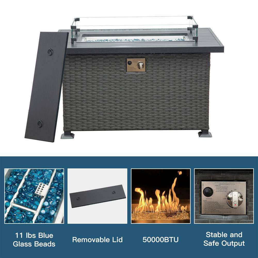43.3 In. W X 27 In. D X 24.41 In. H Rectangle Metal Propane Burning Outdoor Fire Pit in Dark Gray