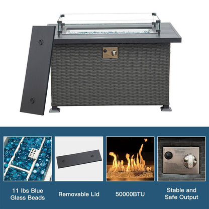 43.3 In. W X 27 In. D X 24.41 In. H Rectangle Metal Propane Burning Outdoor Fire Pit in Dark Gray