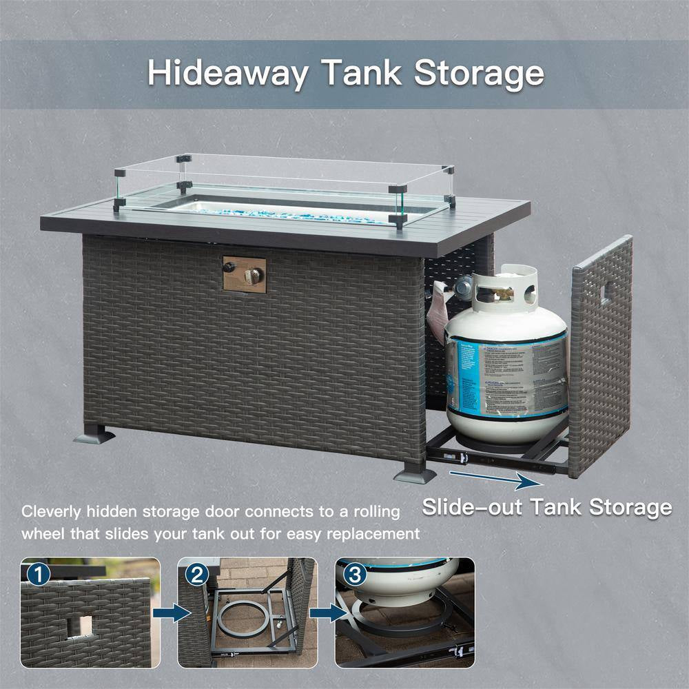 43.3 In. W X 27 In. D X 24.41 In. H Rectangle Metal Propane Burning Outdoor Fire Pit in Dark Gray