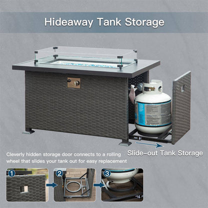 43.3 In. W X 27 In. D X 24.41 In. H Rectangle Metal Propane Burning Outdoor Fire Pit in Dark Gray
