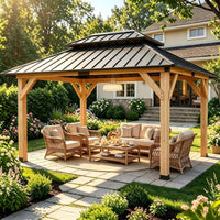 10' X 12' Wooden Gazebo,Patio Hardtop Gazebo Wood,Diy Color Permanent Pavilion with Galvanized Steel Double Metal Roof for Backyard, Deck(Windproof, Snow-Load Bearing, Waterproof, Rustproof)