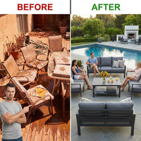 Aluminum Patio Furniture Set, 7 Piece Metal Outdoor Set, Patio Furniture Set with Waterproof Covers for Backyard Garden（Grey） — Before & After