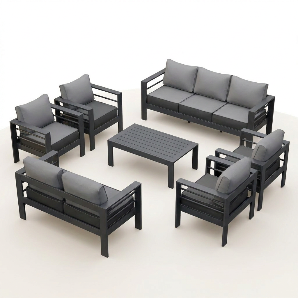 Aluminum Patio Furniture Set, 7 Piece Metal Outdoor Set, Patio Furniture Set with Waterproof Covers for Backyard Garden（Grey） — Studio Shot