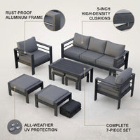 Aluminum Patio Furniture Set, 7 Piece Metal Outdoor Set, Patio Furniture Set with Waterproof Covers for Backyard Garden（Grey） — infographic