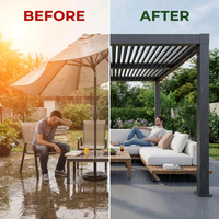Louvered Pergola, Outdoor Pergola with Adjustable Louvered Roof, Reinforced Aluminum Frame, Integrated Drainage System, Hardtop Gazebo for Patio — Before & After